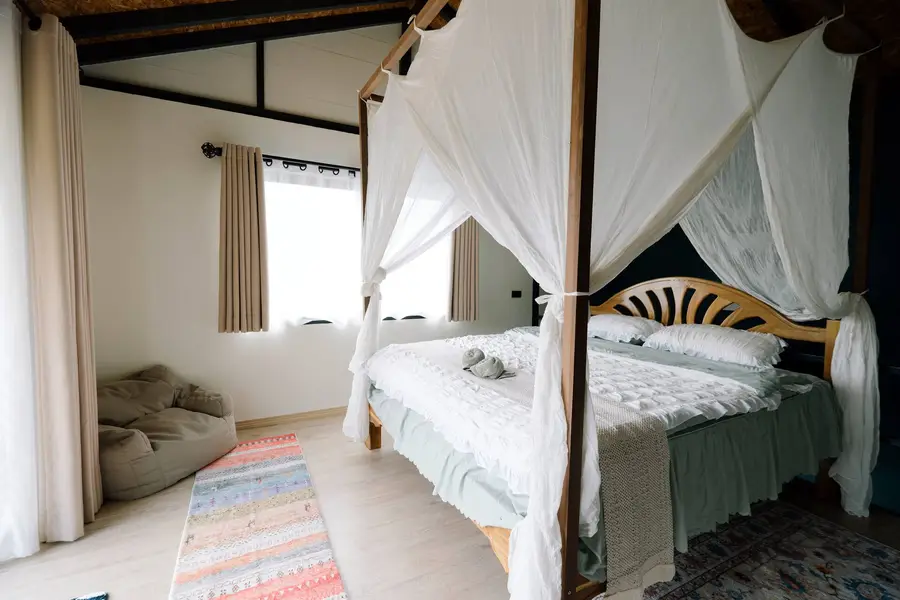 Bright bedroom with canopy bed