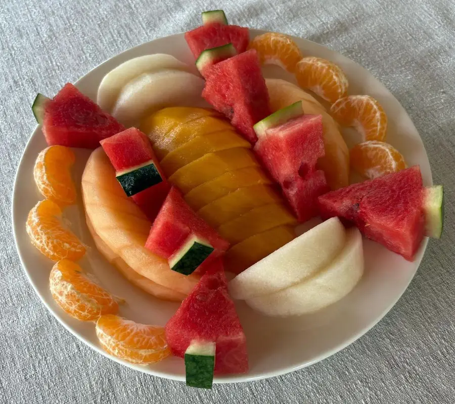 Watermelon, mango and orange platter